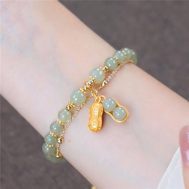 925银耳饰 花尽心思为你而生好事花生双层链眼石轻奢手链女生ins