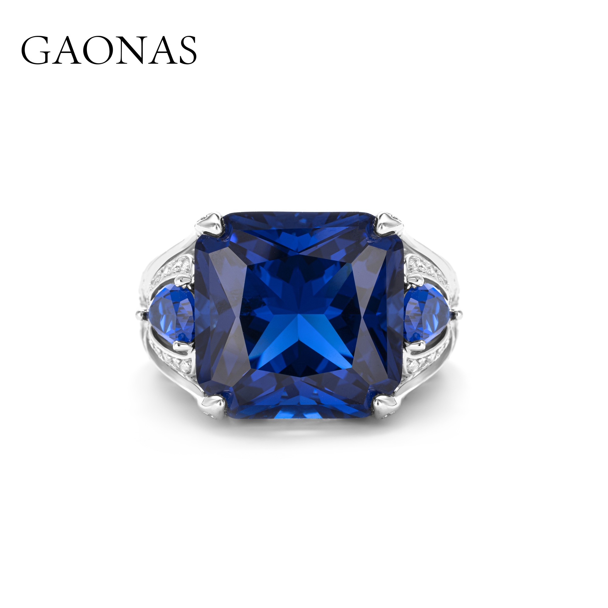 GAONAS 925银合成锆石戒指 高纳仕 海洋 蓝色羽毛戒指 BJ052600