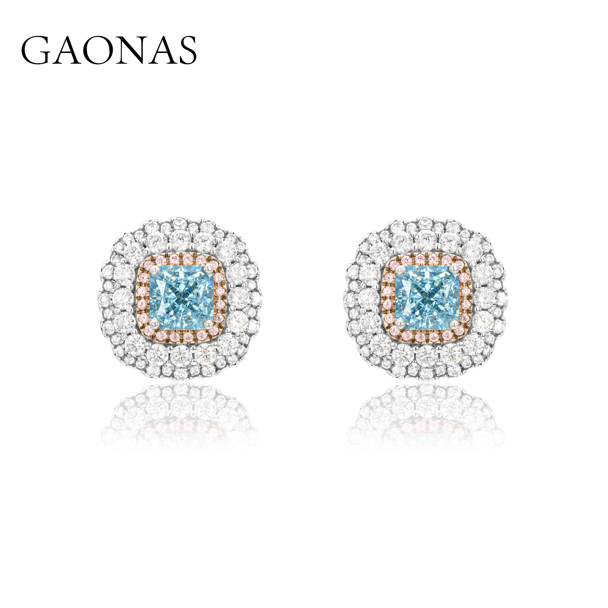 GAONAS 925银合成锆石耳饰 高纳仕 精致气质时尚蓝粉耳钉LE31633