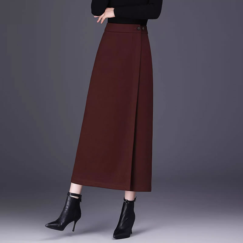 毛呢半身裙女秋冬新款气质长裙一片式别致独特裙子直筒开叉包臀裙