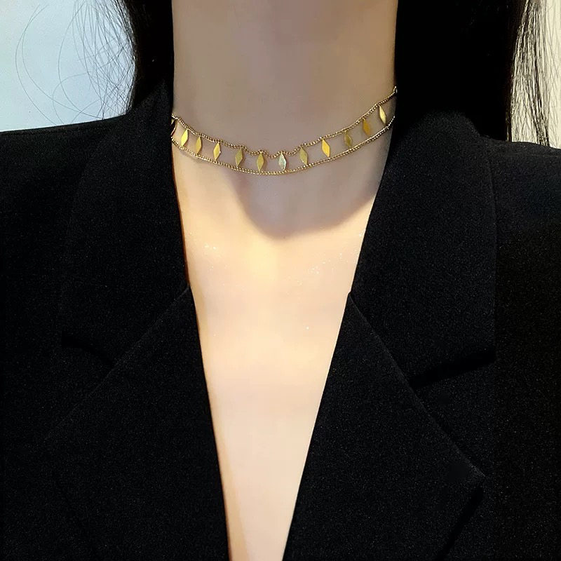 钛钢项链 欧美重工亮片锁骨项链配件首饰轻奢时尚款锁骨项圈P555
