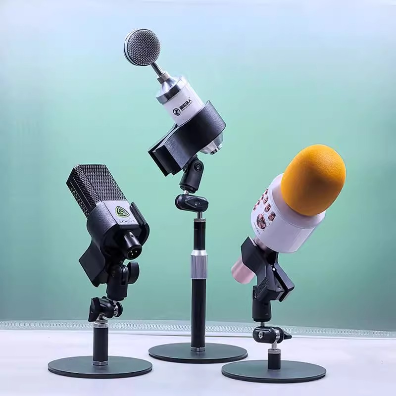 桌面金属底座麦克风支架矮款电容麦加大号夹直播唱歌话筒支撑架子