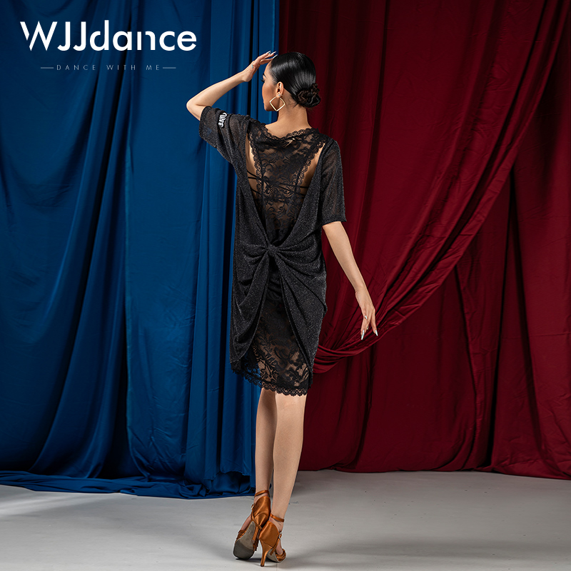 WJJdance拉丁舞连衣裙女2025新款银线丝后背蝴蝶结造型国标练功服