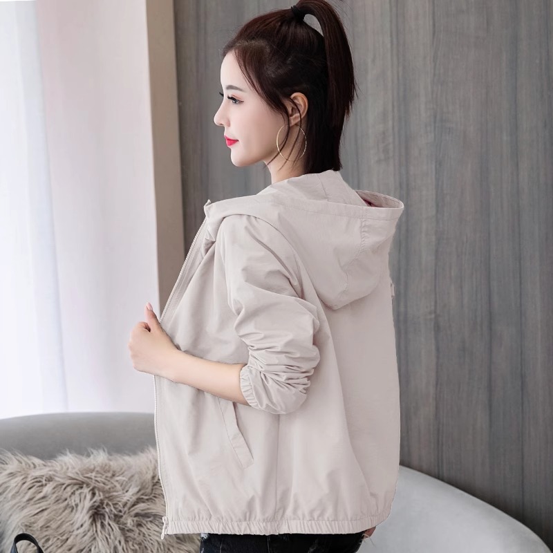 2025年春款女装新款宽松休闲韩版纯色连帽女士薄款洋气衣服女