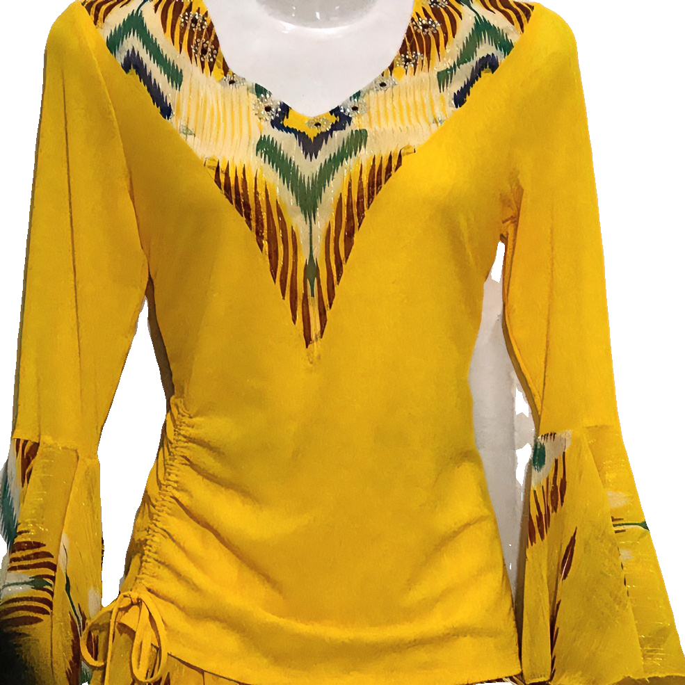 艾德文莱斯双拼上衣喇叭袖舞服显瘦时尚百搭女士民族风长袖女款