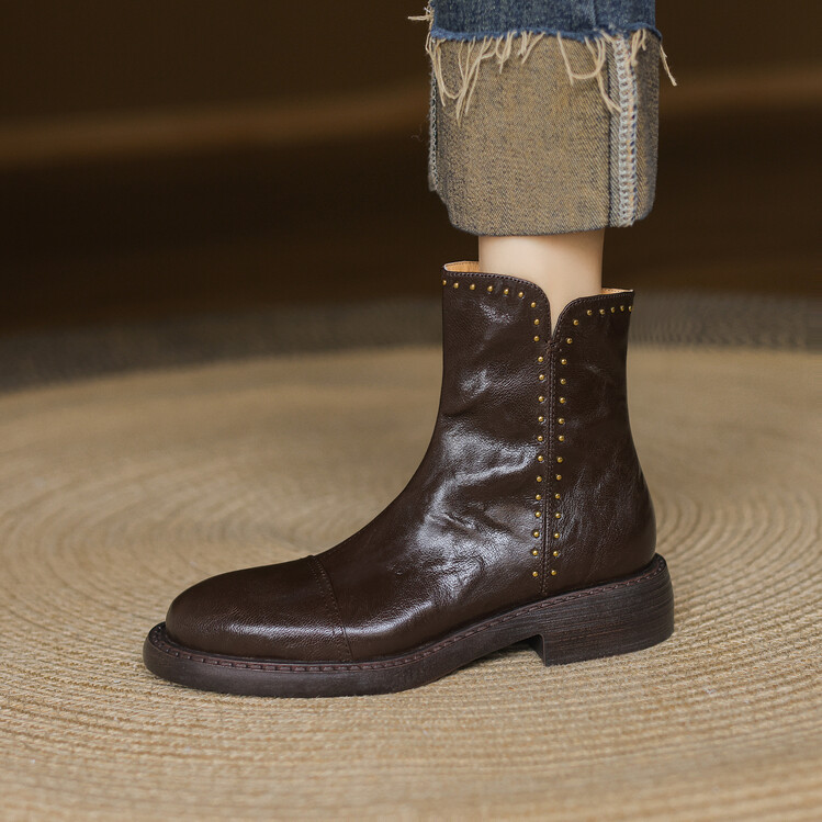 3.5cm 通勤休闲简约百搭粗跟侧拉链短靴秋冬英伦风复古时尚短筒靴