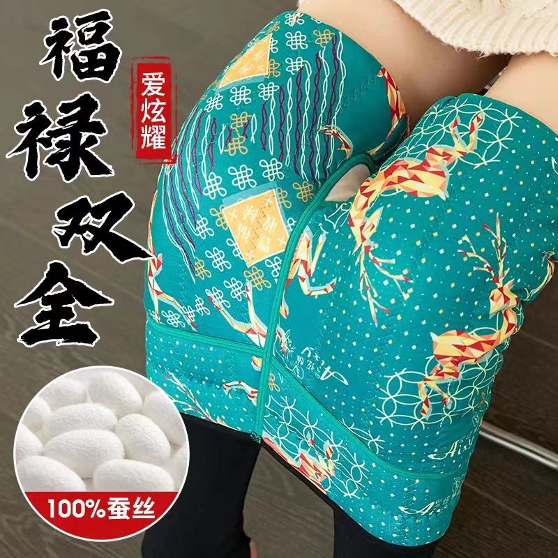 福禄双全蚕丝裤冬季高腰新中式性感风针织打底裤保暖修身提臀加厚