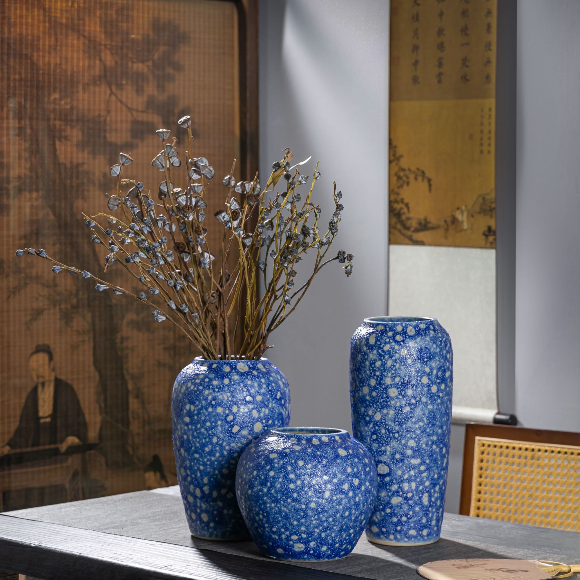 台面装饰花瓶特色釉水景德镇干插花鲜花器手工雕刻花盆热卖百搭风