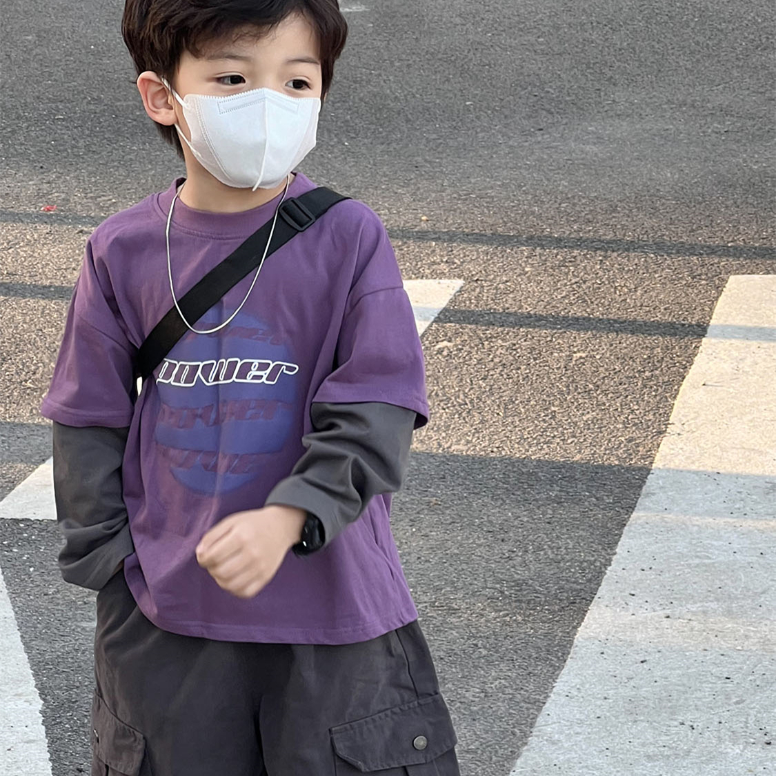 儿童长袖T恤春季新款男童痞帅打底衫宝宝小童春装假两件上衣童装