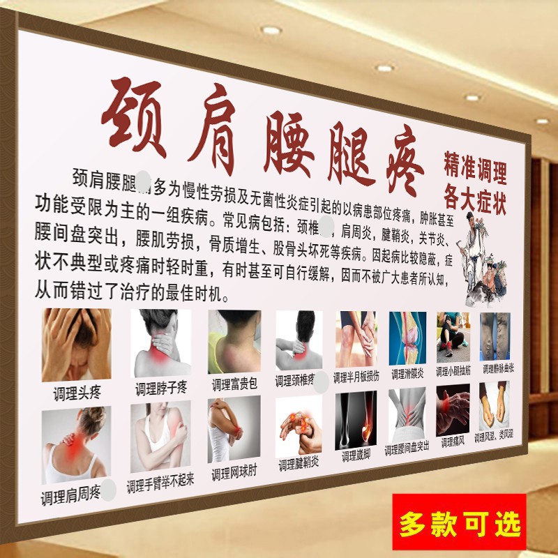 颈肩腰腿痛挂图疼痛调理海报推拿店挂图养生理疗广告宣传贴图画