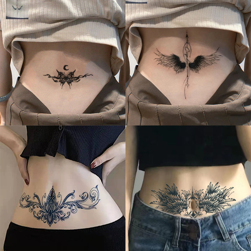 花胸纹身贴防水持久后背小腹草本永久逼真纹身图案女草本纹身贴