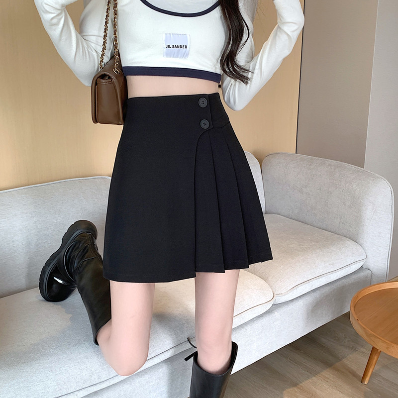 春夏显瘦半身裙防走光裙子不规则大码小个子高腰A字百搭春黑色