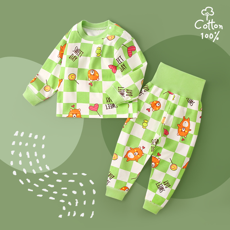 宝宝秋衣秋裤套装高腰护肚儿童睡衣婴儿圆领秋季分体棉内衣裤套装
