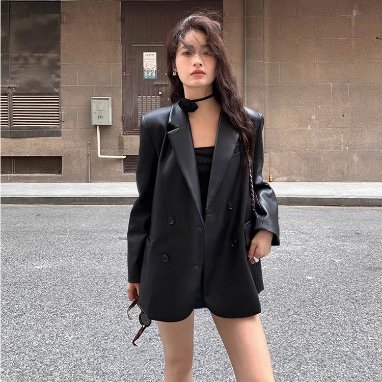 黑色皮衣外套2025年秋季新款加棉穿搭休闲西装复古咖色西服女款