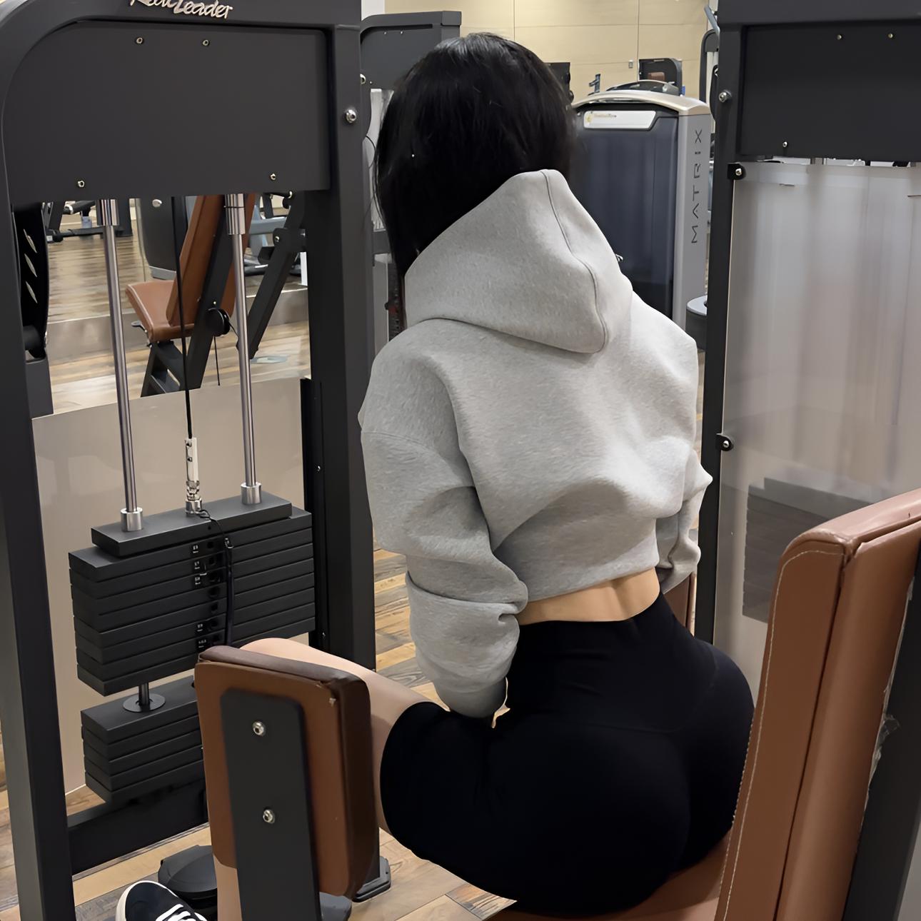 楠楠李套头短卫衣百搭休闲长袖连帽外穿显瘦健身短009