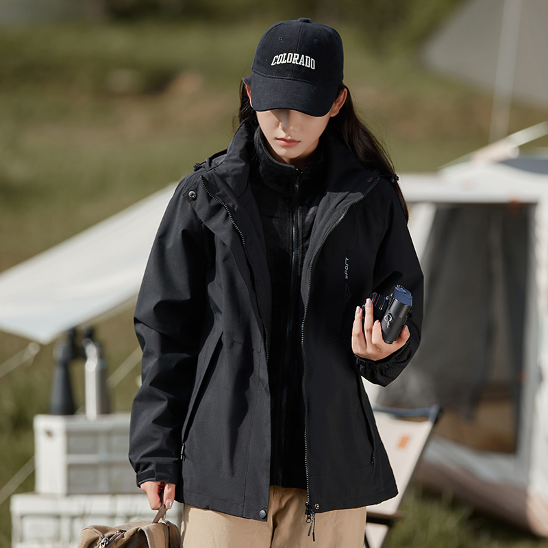 真维斯三合一两件套早秋防风防水冲锋外套男冲锋夹克可拆卸情侣