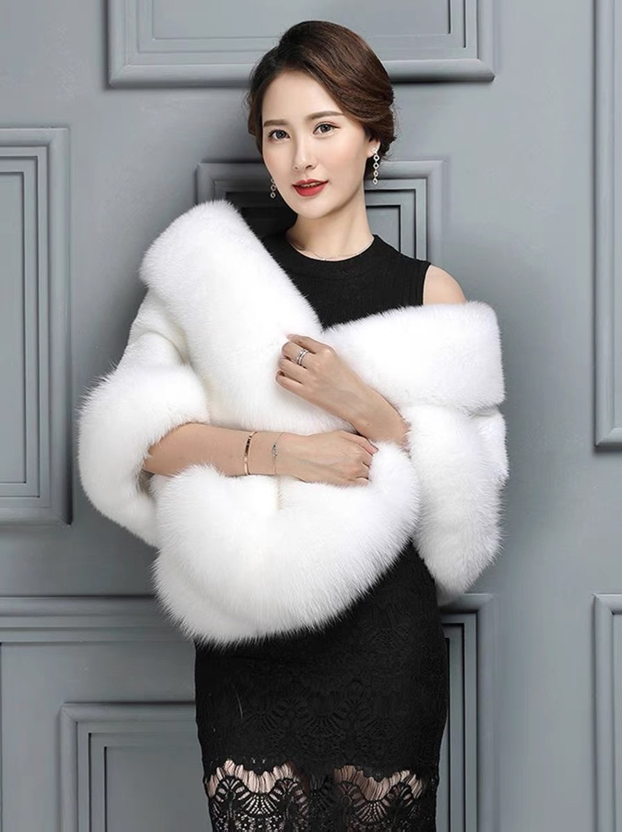 时尚环保仿水貂狐狸毛披肩女秋冬新娘婚纱礼服旗袍外搭仿皮草斗篷