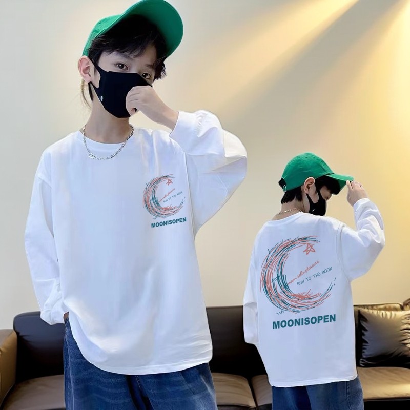 男童纯棉长袖t恤中大童秋季韩版印花上衣儿童帅气男孩宽松体恤衫