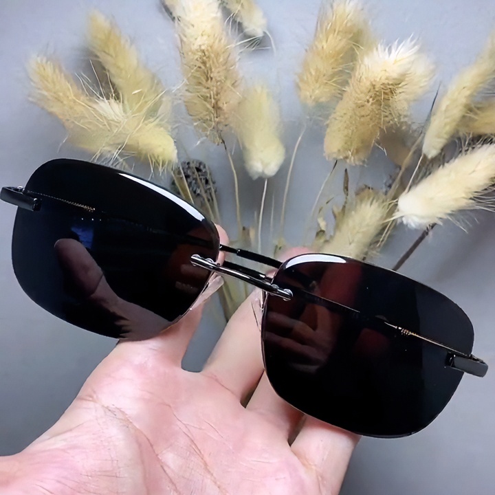 精选东海水晶高档茶色无边框时尚大框男士百搭潮流防紫外线太阳镜