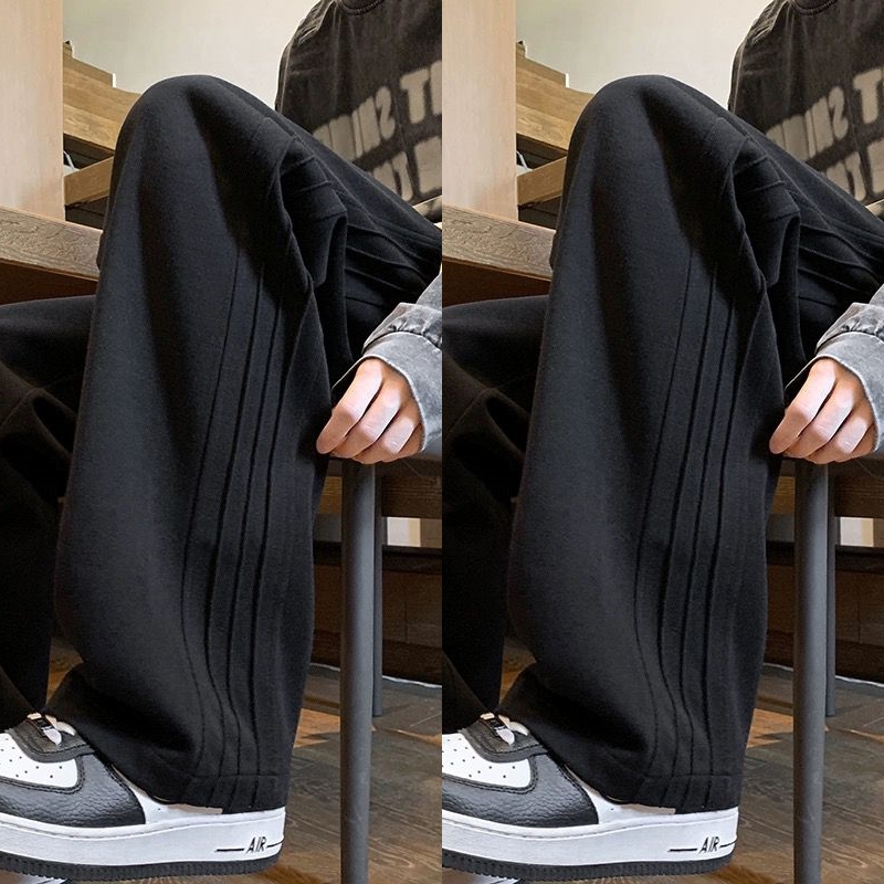 青少年垂感大码运动长裤2024休闲卫裤男春秋美式复古灰色阔腿裤子