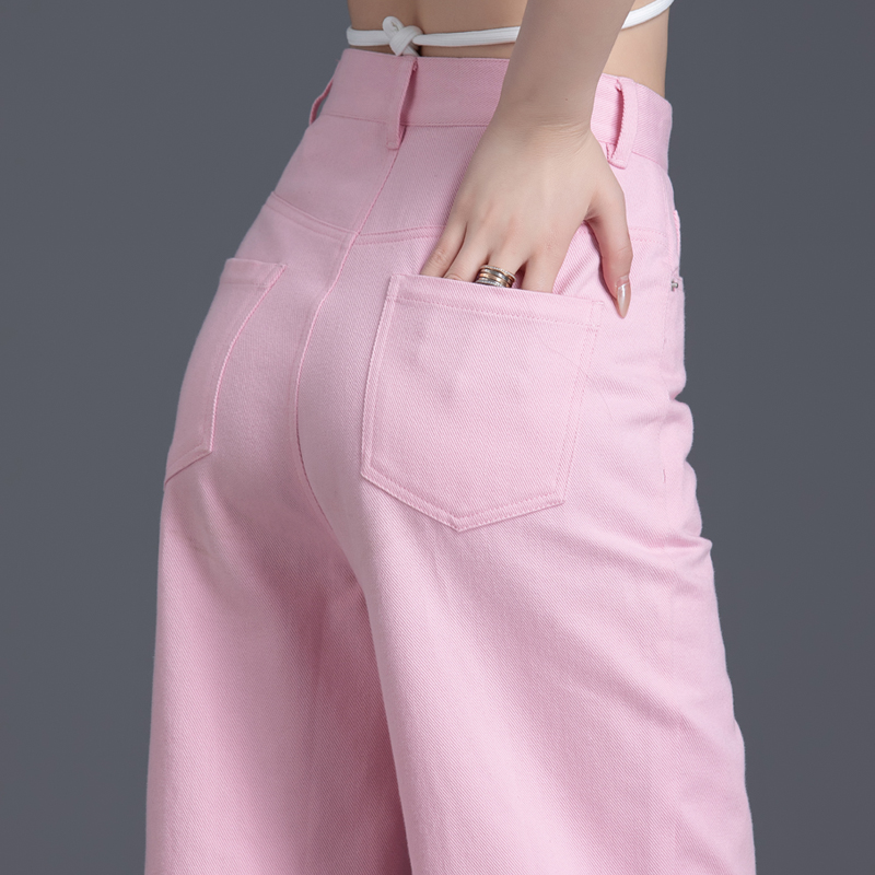 粉色高腰牛仔裤女款爆款2025新款春秋季宽松阔腿裤女休闲直筒裤子