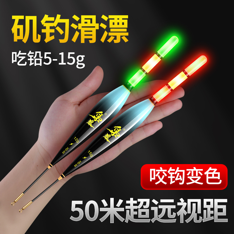 枭狼远投纳米矶钓电子漂日夜两用超亮醒目夜光咬钩变色浮漂户外漂