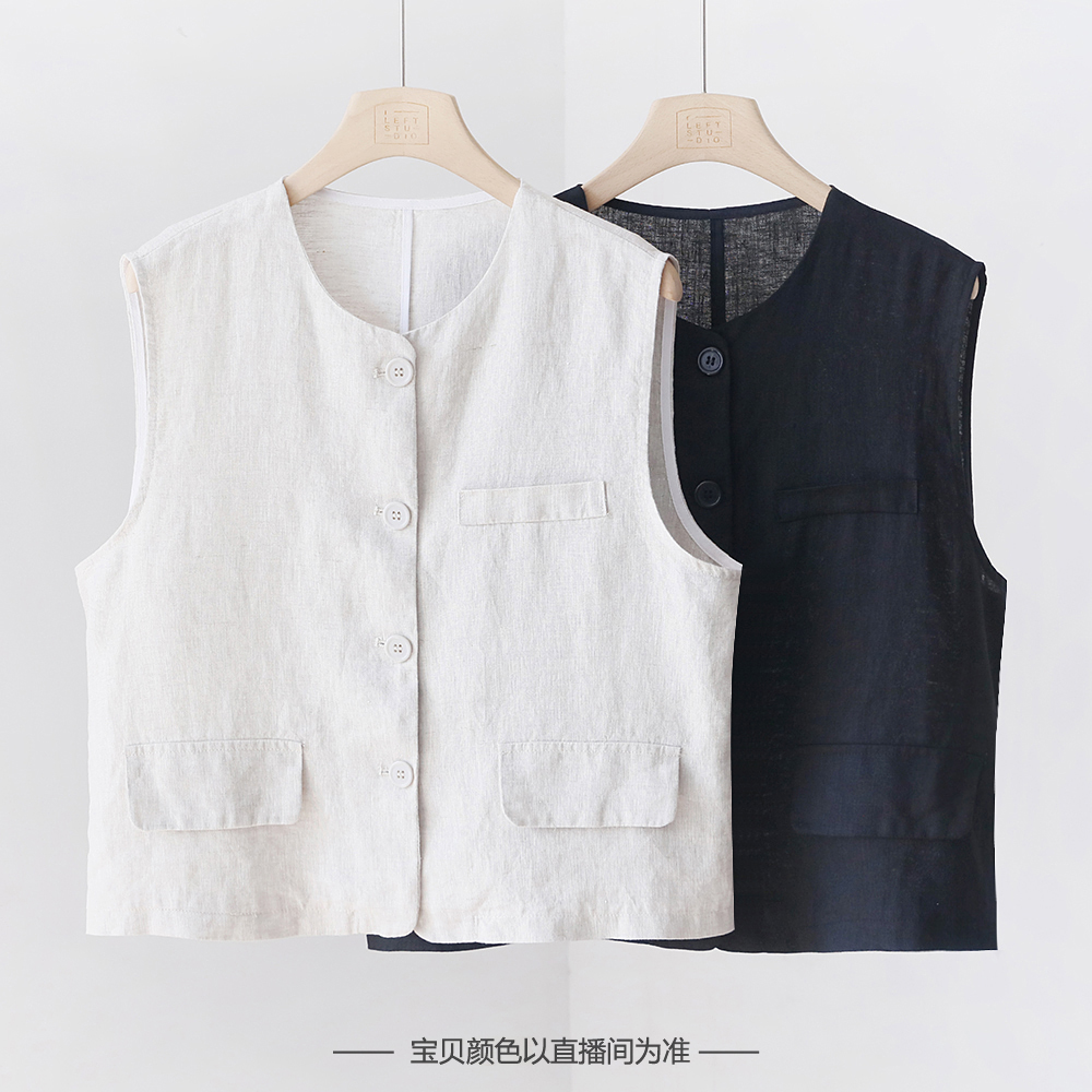 文艺中式圆领亚麻马甲 小众设计纯色无袖薄款外穿背心上衣 3SP01