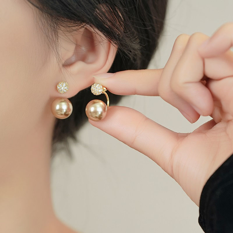 橙匠 铜合金仿珍珠耳饰 原创！香槟色闪耳钉小众设计轻奢2024款女