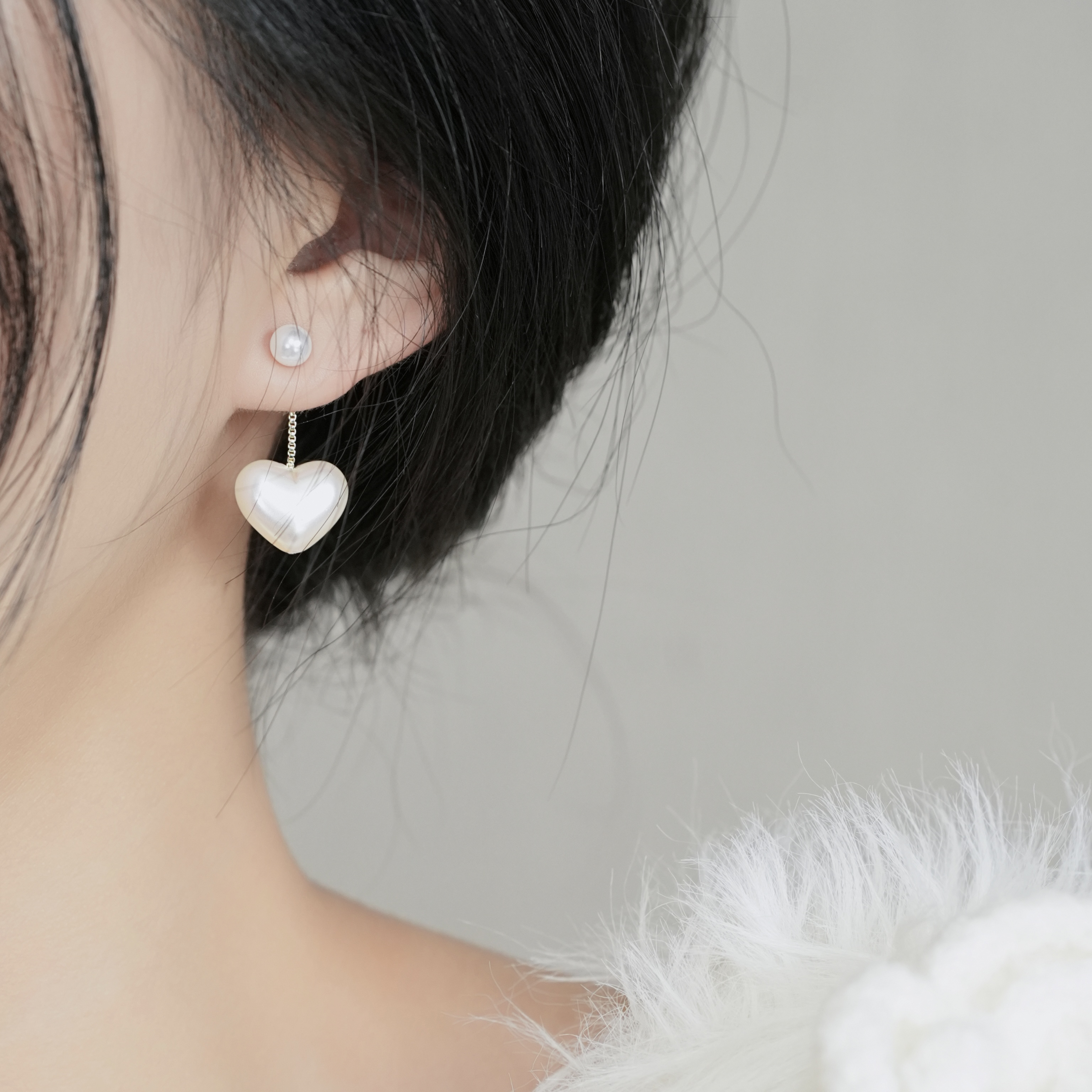 铜合金仿珍珠耳饰 法式爱心吊坠耳环女 2023气质温柔高级感耳坠