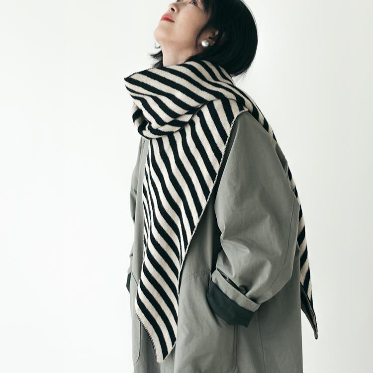 春夏季条纹针织披肩女外搭高级感围脖日系百搭围巾F522