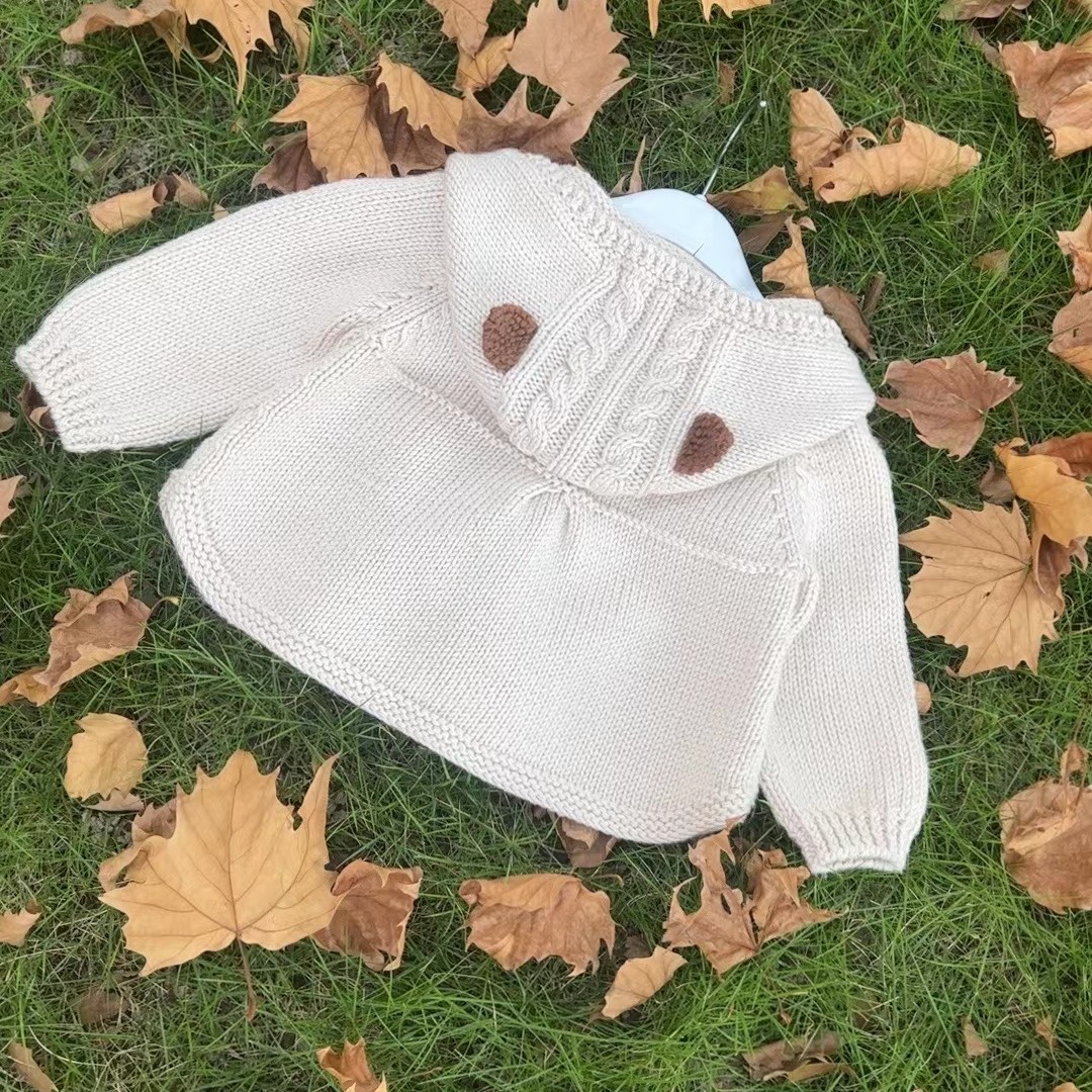 带帽开衫咖色耳朵材料包非成品！针织儿童时尚百搭纯色春秋之韵