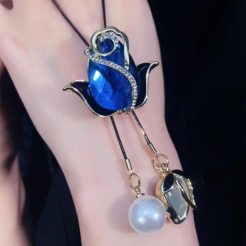 铜合金项链 郁金香抽拉毛衣链长款卫衣链气质时尚百搭秋冬轻奢