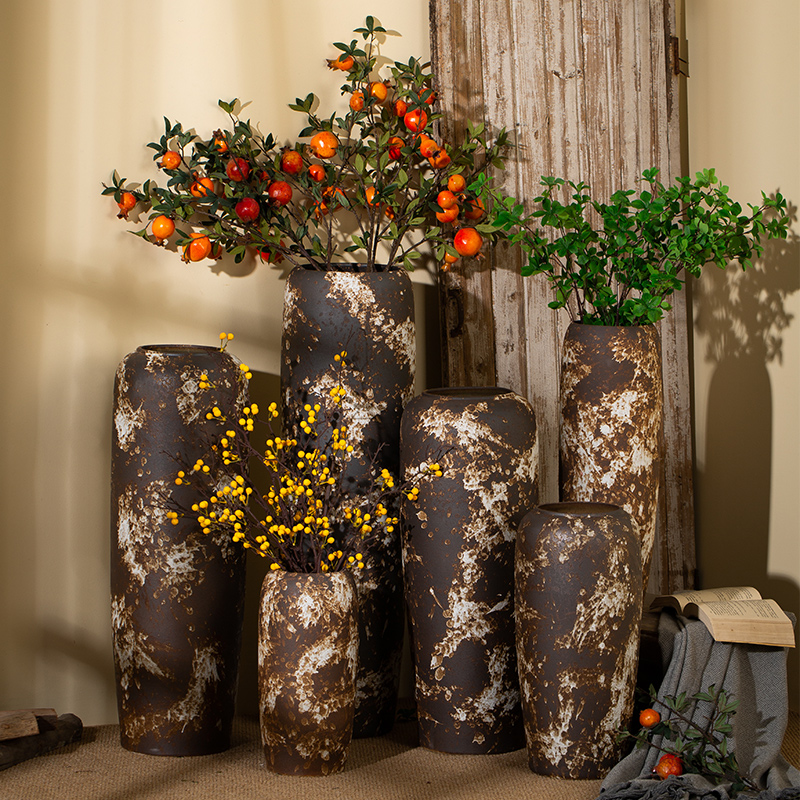复古做旧落地大花瓶诧寂风摆件民宿酒店会所个性装饰日式极简格调