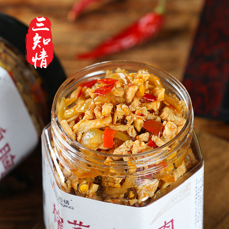 三知情 榨菜鸡胸肉238克/瓶 开盖即食 微辣爽口