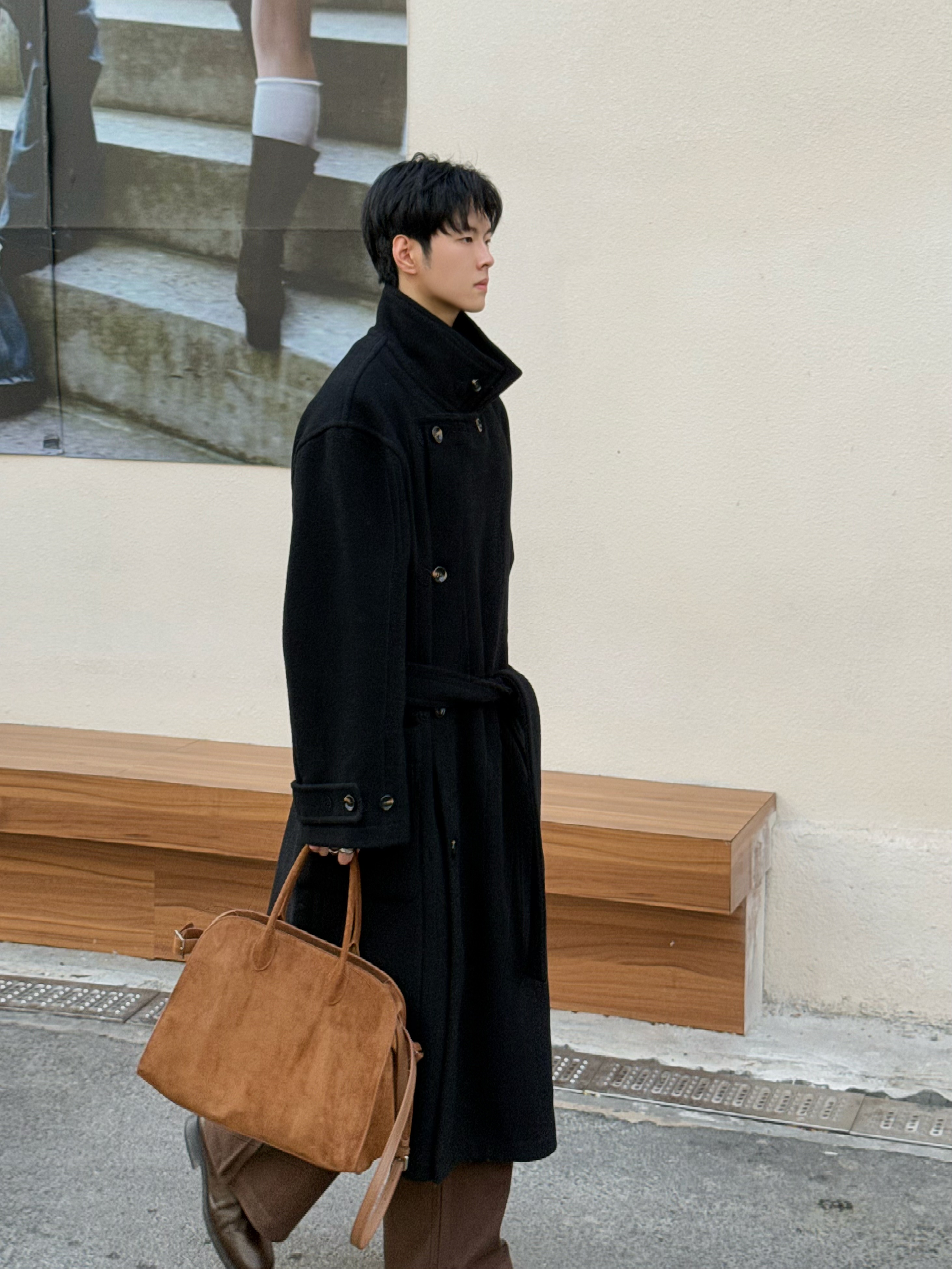 F.S 2024【老妹儿系列】双面羊毛加厚秋冬立领腰带过膝长款松弛舒适