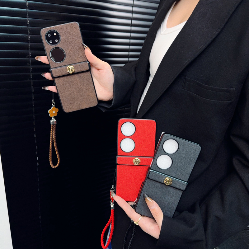 适用华为p50pocket手机壳新款pockets套pocket2山茶花女款带挂绳