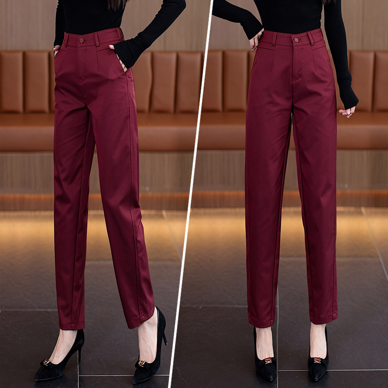 安哥拉红哈伦裤女秋季2025新款显瘦小个子直筒裤今年时尚的高腰裤