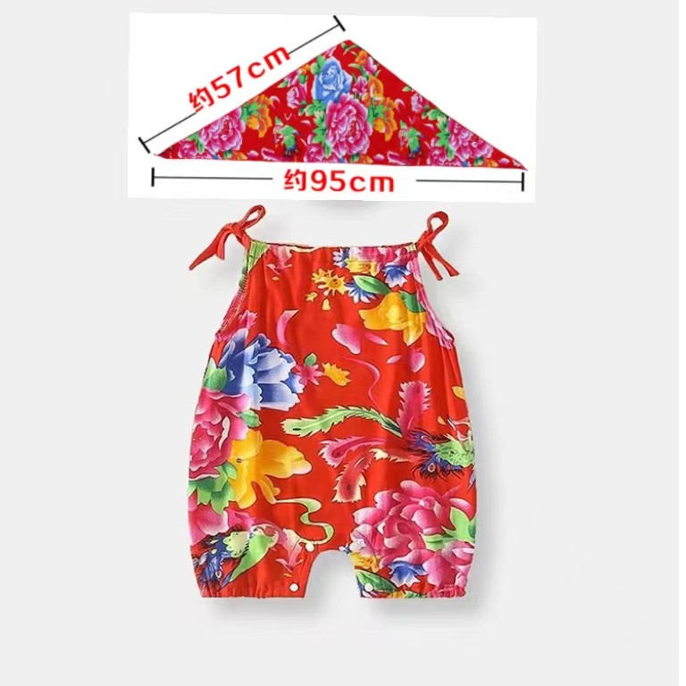 【粉丝专享】夏季宝宝东北大花汉服连体服吊带包屁衣哈衣薄款