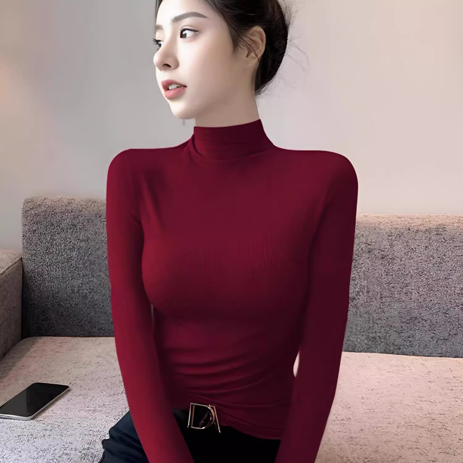 打底衫女秋冬修身内搭薄款半高领上衣洋气2025新款简约套头针织衫