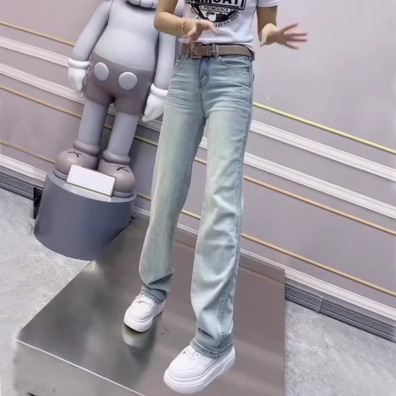 女装秋季新款梨型身材高腰超柔弹力直筒牛仔裤大码显瘦窄版拖地裤