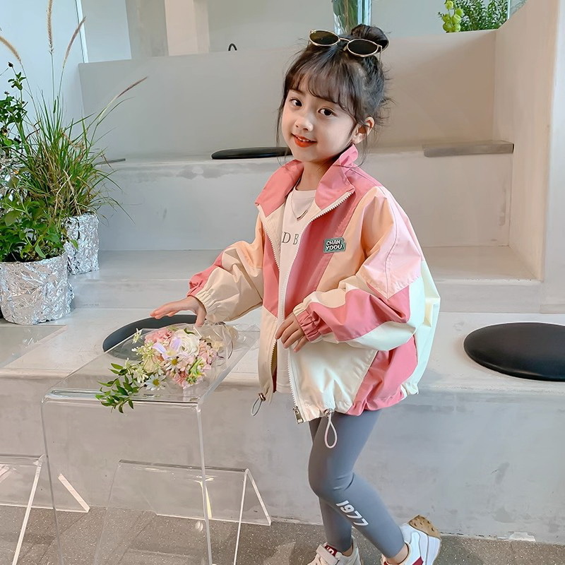 儿童外套女童夹克春秋款2024春上新小女孩洋气撞色运动上衣拼接