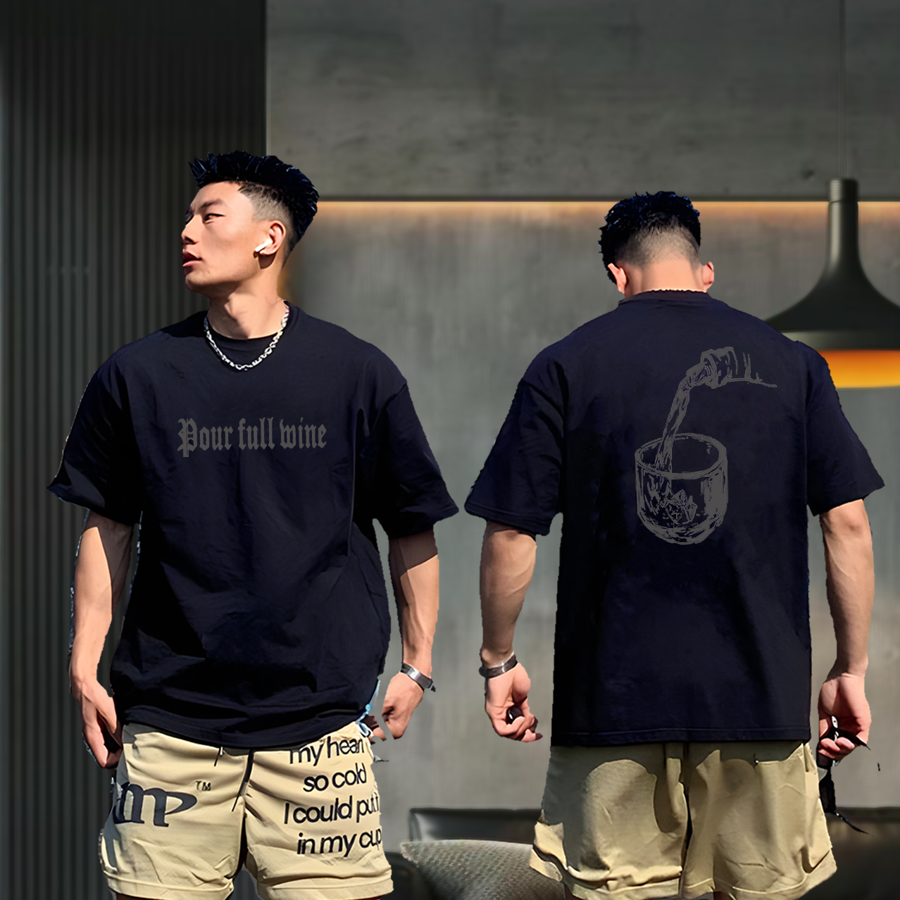 【酒倒满】纯棉T恤潮牌短袖男夏季2025新款百搭重磅圆领高品质痞帅