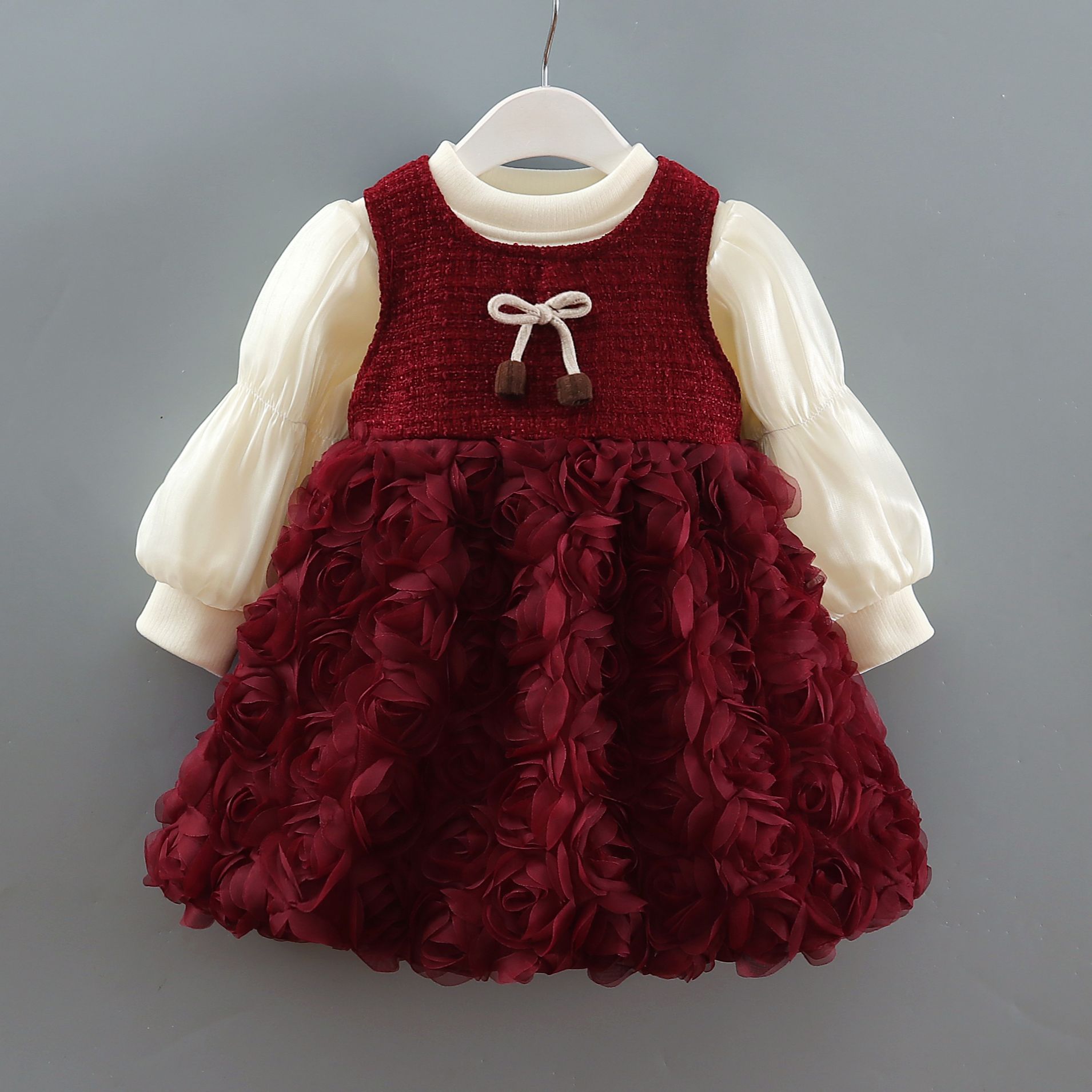 新款女童背心裙秋冬两件套洋气加绒T恤花朵连衣裙女宝宝公主裙子