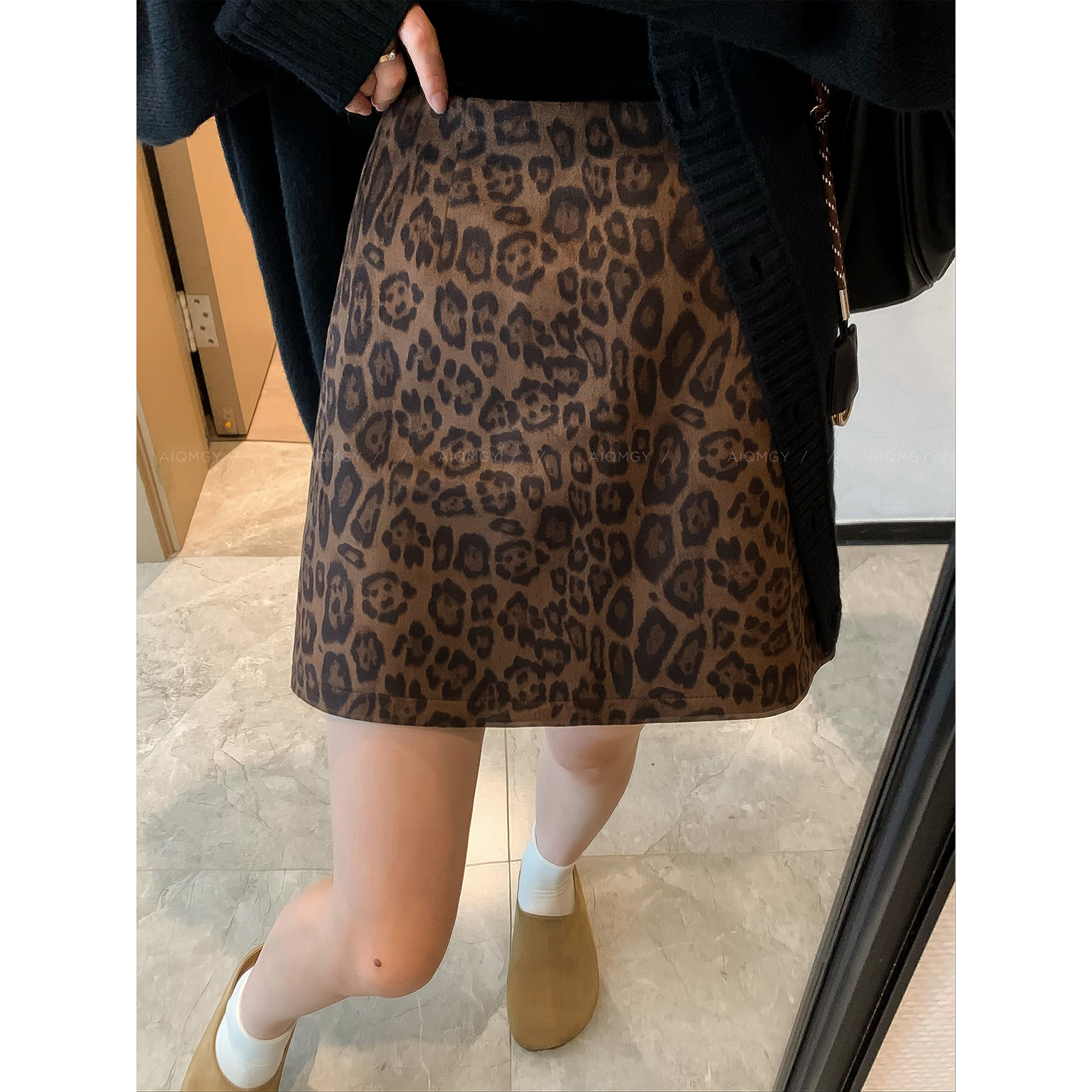 豹纹复古半身裙女秋冬新款时尚显瘦防走光A字短裙时尚百搭包臀裙