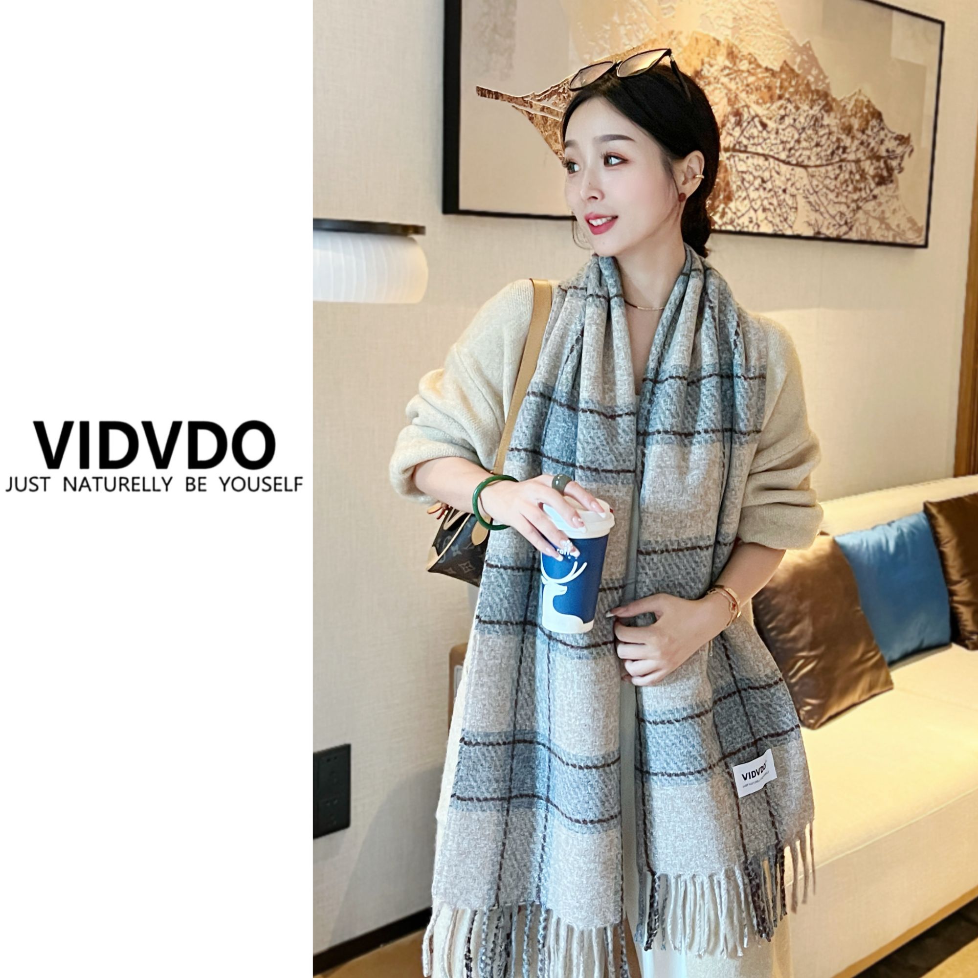 维度维朵【A1028方块斜纹】加大加厚高级感渐变秋冬韩版围巾披肩