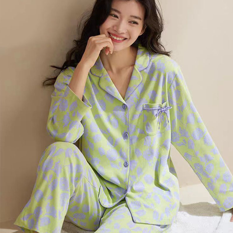 小颖秋冬季女士睡衣可外穿轻奢玫瑰长袖家居服气质妈妈套装