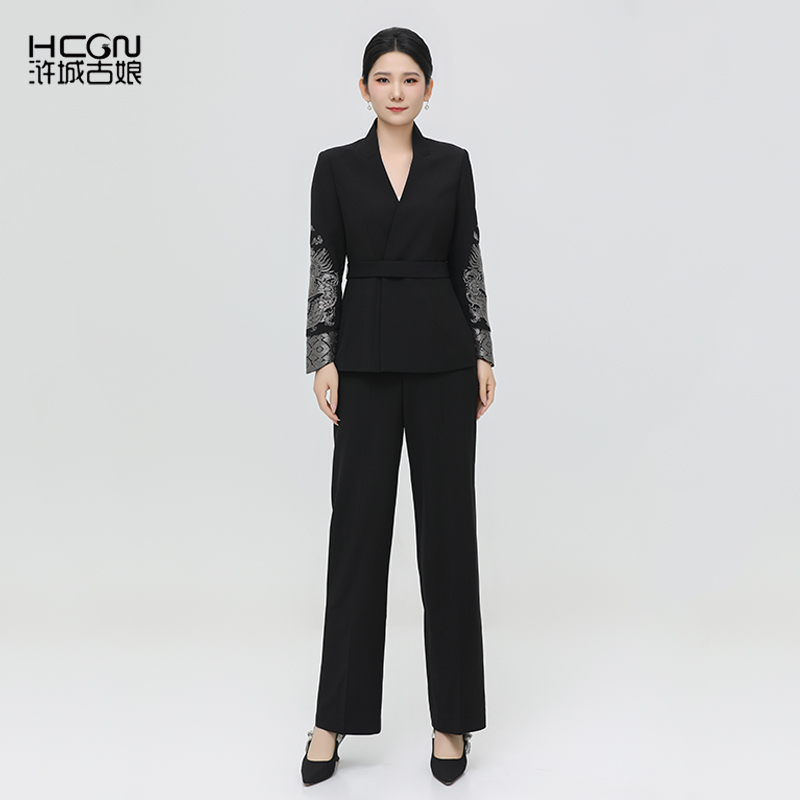 浒城古娘新中式高端职场女装龙韵骊行西服套装21C18126+21C19118