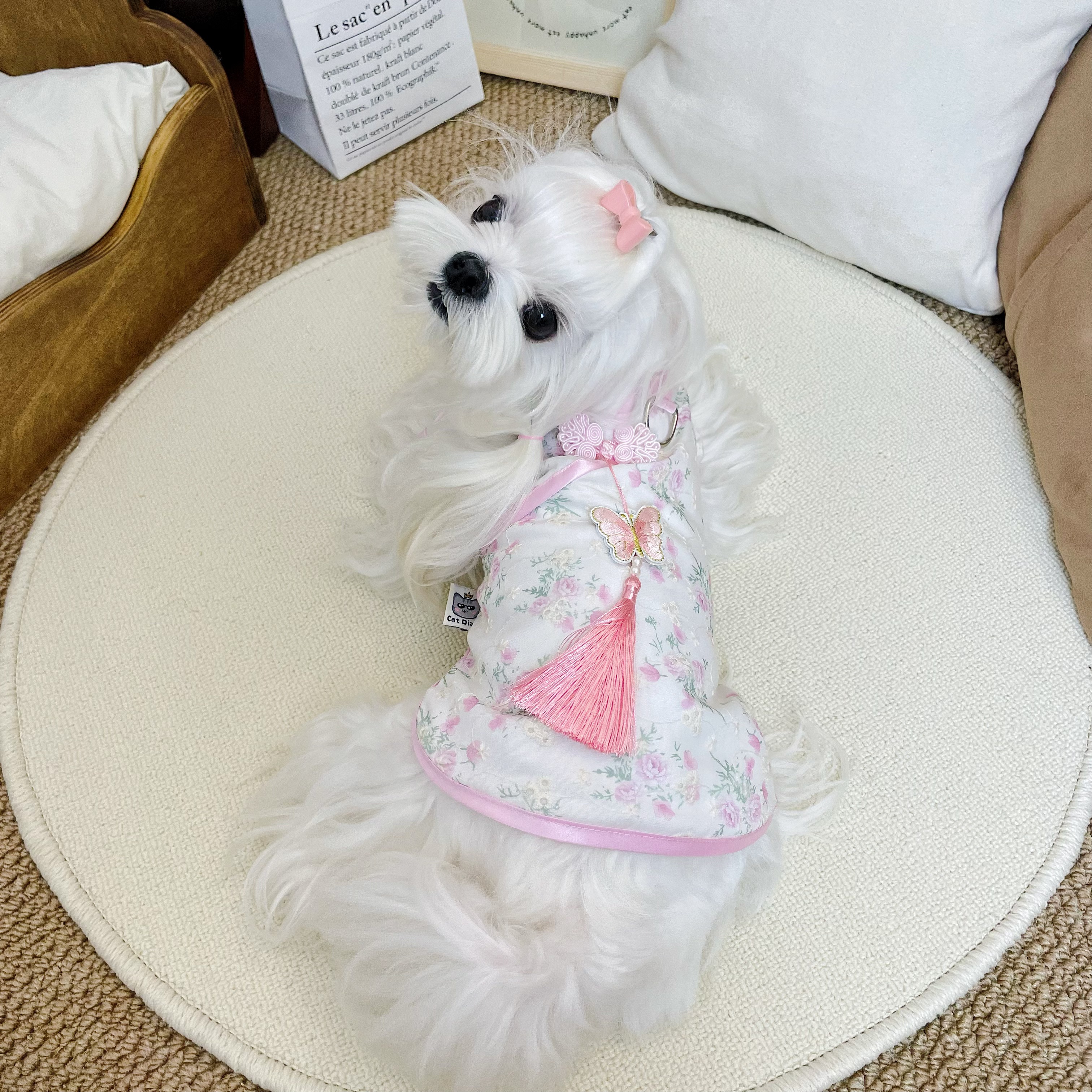 狗狗猫咪衣服春夏宠物衣服夏季背心国风碎花比熊泰迪旗袍宠物衣服