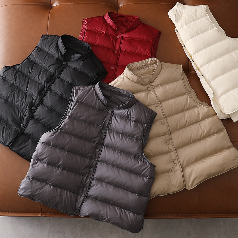90白鸭绒羽绒马甲女背心简约时尚百搭内胆立领2025秋冬打底新款