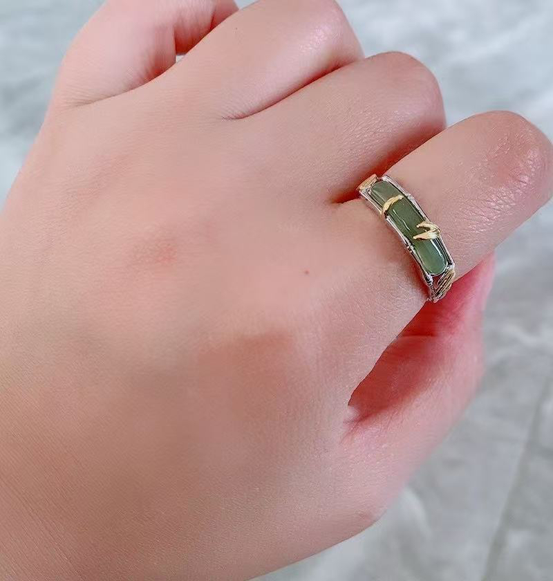 s925银和田玉竹节戒指